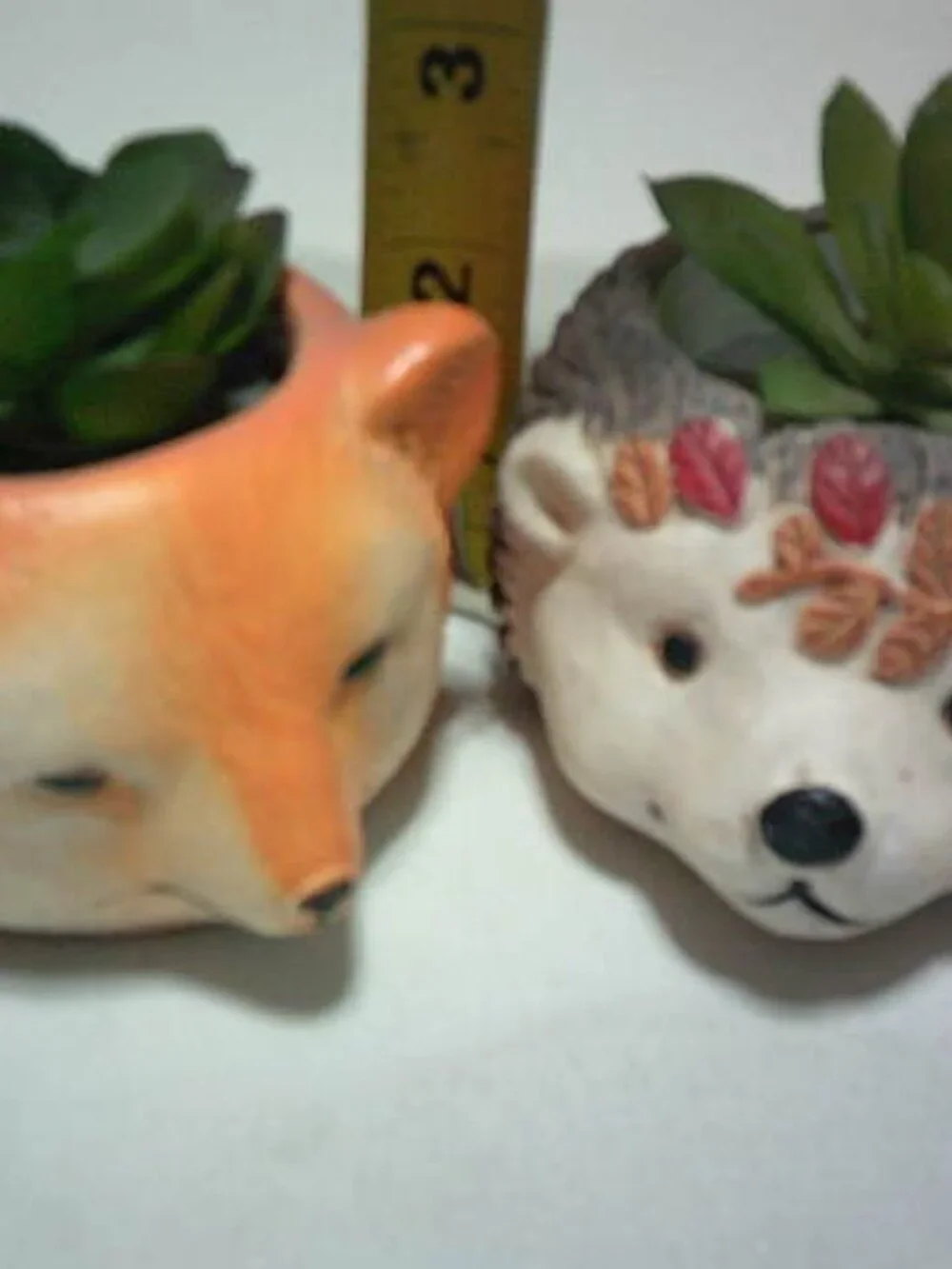 2 CUTE SUCCULENT POTTED PLANTS IN CERAMIC POTS ANIMAL ORANGE FOX DESIGN RARE 🌼